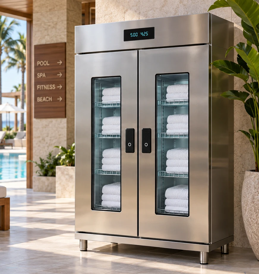 towel dispensing workflow: Smart towel cabinet with controlled access and automatic RFID inventory